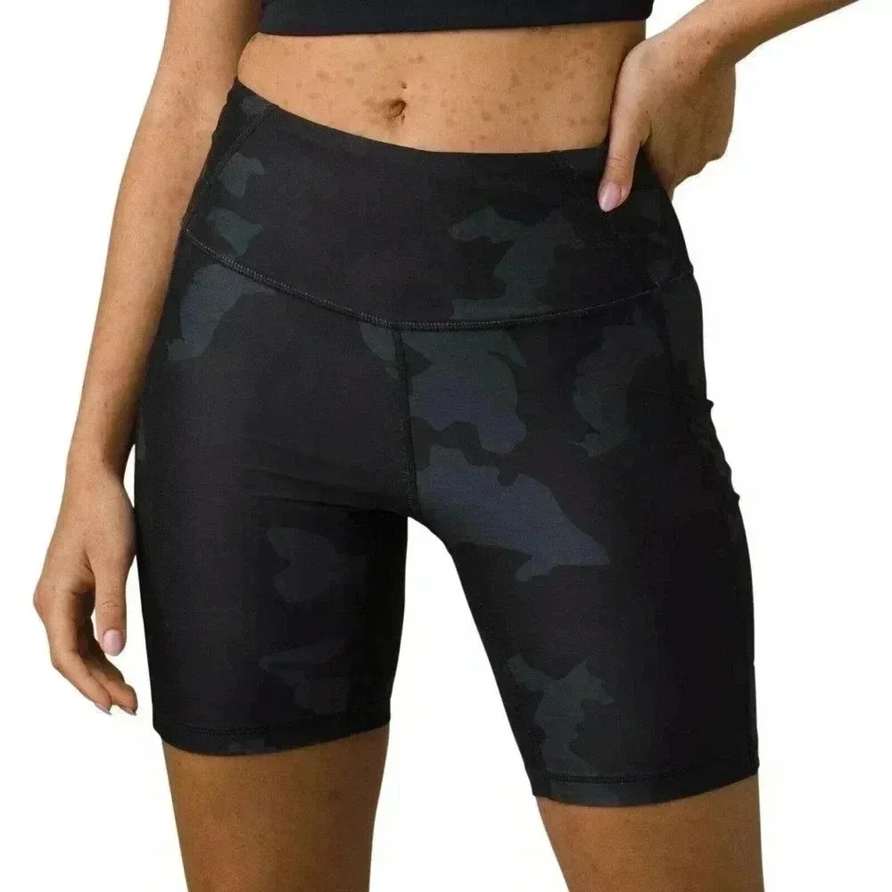 Prana Black Camo Print Electa Short II NEW Size XS Bike Shorts Pockets $59